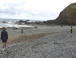 Frisbee fun on Welcombe Mouth Beach, 3.2 miles into the ride